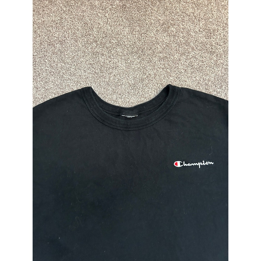 Champion T-Shirt Womens L Black Excellent Cropped Short Sleeve Script Logo